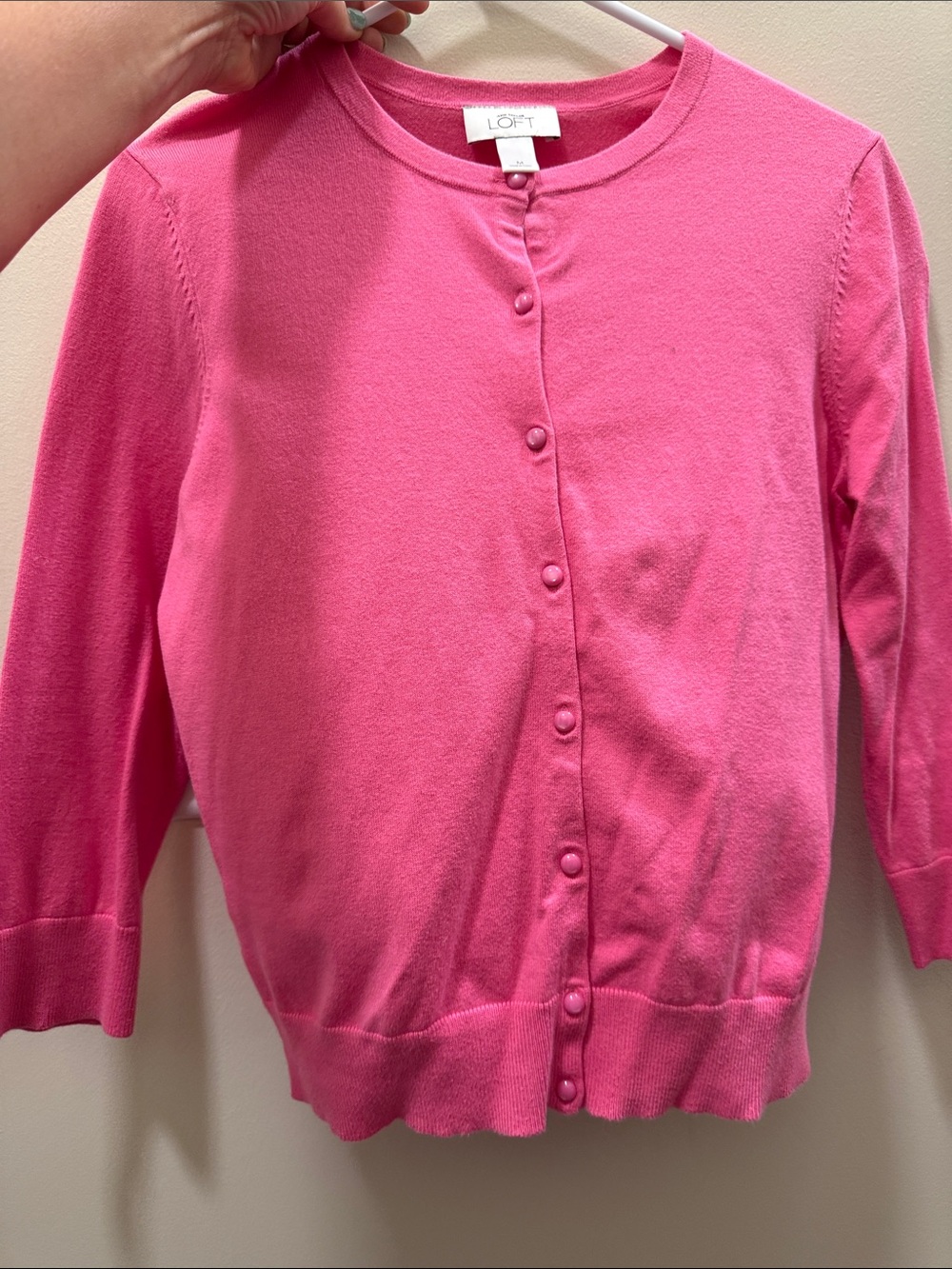 LOFT Hot Pink Button-Front Crewneck Cardigan